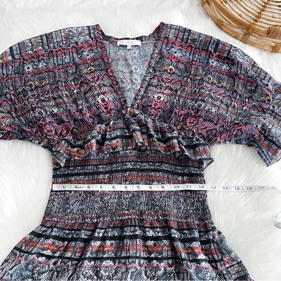 IRO Tulsa Printed Silk Tiered Mini Dress Snake Print Smocked Ruffle - Picture 10 of 11